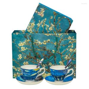 Filiżanki spodki Gogh Słoneflower Malowanie Projekt Porcelanka i spodka do kawy zestaw pudełka