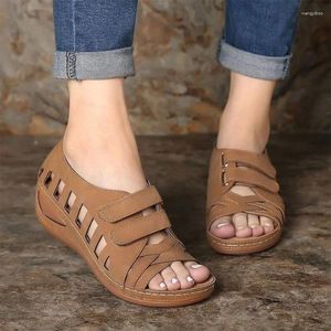 Casual Shoes Women Flat Ladies PU Solid Color Fish Mouth Shape Breathable Increase Non Slip Button Sandals