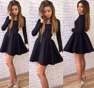 Black Mini Short Homecoming Dresses Elegant Jewel Long Sleeves Evening Gowns Custom Made Simple Cheap Prom Dress1461374