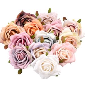 30pcs 6cm yağlı boya vintage gül yapay ipek çiçek başları düğün dekorasyon diy çelenk scrapbooking zanaat sahte çiçekler 240325