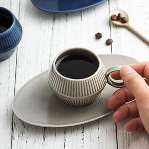 Cups Saucers Roman Coffee Cup And Saucer Set Retro Vertical Stripe Ceramic Drink Mug Suit Small Capacity Arabica ESPRESSO Taste Glass