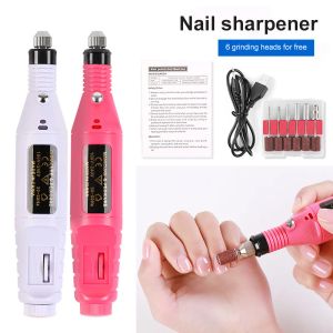 Kits elétricos perfuradores de unhas com 6 lixando de cabeça de lixar carregamento USB UV LED Gel Polish Remover unha Arquivos de caneta Pedicure Manicure Tool