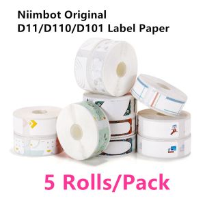 Carta 5 rotoli di carta per etichetta termica originale vari stili di carta adesiva impermeabile per Niimbot D11 D110 D101 Stampanti etichetta papestri