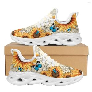 Scarpe casual graziose farfalla stampa di girasole da donna appartamenti primaverile autunno lavoro all'aperto in rete traspirante sneaker che assorbono