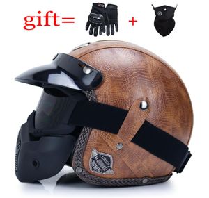 Latest Leather 34 Open Face Motorcycle Helmet Vintage Cruiser Chopper Scooter Retro Helmet Cafe1445331