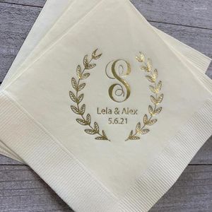 Party Supplies 50pcs Personalized Wedding Napkins Custom Rustic Flowers Laurel Wreath Lots Of Napkin Colors And Print To Choose