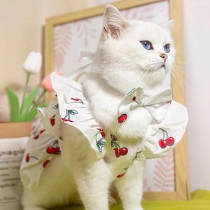 Hundebekleidung Ärmel Haustier Outfit Kirsch gemustertes stilvolles Druckkleid mit Kopfbedeckung für Katzen Hunde klein