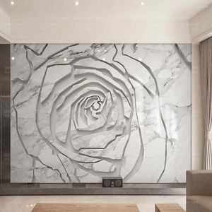 Papéis de parede White Jazz Marble Split Joint 3D Rose Wallpaper para sala de estar quartel casa parede decorativa personalizada de qualquer tamanho paisagem