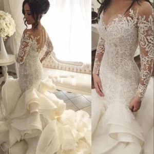 Abiti abiti da sposa a maniche lunghe arabe Abiti di orto e in pizzo Tiers da sposa Abiti da sposa coperti.