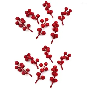 Decorative Flowers 12pcs Christmas Berries Artificial Flower Fruit Stamens Cherry Red Berry For Xmas Decor 2024 Year