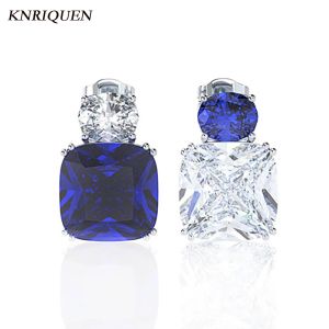 イヤリング2021 New Retro 10*10mm Sapphire Lab Diamond Stud earrings for Women Charms Gemstone Wedding Party Fine Jewelry Anniversary Gift