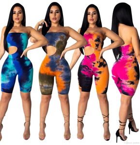 Frauen trägerloser Jumpsuit sexy Hollow -out Sommer -Off -Schulter ein Stück Hosen Krawatte Dye Bodysuit Bodycon Overalls Clubwear Cl9630335