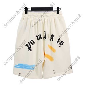 TikTok Influencer Same Designer Pure Cotton PA Coconut Tree Letter Print Hand Worn Shorts Loose Relaxed Sports Capris Florida Beach Shorts