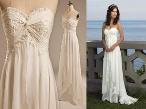 클래식 비치 웨딩 드레스 가운 시폰 시프 연인 진주 진짜 Po Empire Boho Appique Lace Long Vestiod de Bridal Gowns7114525