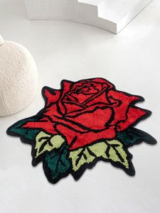 Tapete de tapete de rosa vermelha floral com tufado para sala de estar quarto de banho macio de banheira planta flor área de arte decoração de casa piso irregular