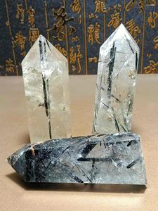 Estatuetas decorativas de energia natural quartzo cristal super permeável para cabelo preto tablet wand reiki decoração de casa chakra e cura