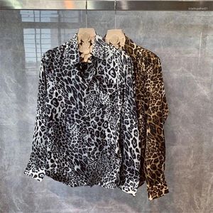 Herren lässige Hemden Frühling Herbst Polo-Hals Persönlichkeit Leoparden gedrucktes Hemd Mann Langarm Harajuku Y2k Streetwear Fashion Bluse Top