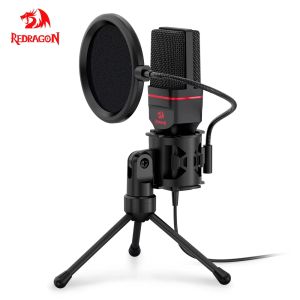 Monopodi Redragon GM100 Seyfert Omni Condenser Microfono con Tripod Audio da 3,5 mm Studio per computer per PC Telefono di registrazione karaoke