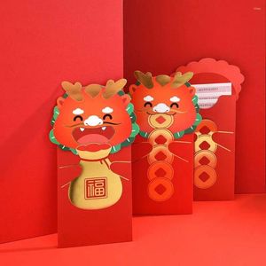 Presentförpackning 6 st/set diy kort förpackning kinesisk drake röda kuvert pengar väska brevpapper leveranser lycklig ficka
