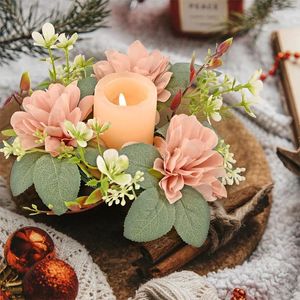 Decorative Flowers 1PC Simulated Artificial Candlestick Wreath Home Wedding Decor Window Props Silk Dahlia Table Centerpiece Ornaments