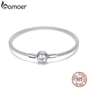 BANGLES BAMOER 925 Sterling Silver Classic Love Forever Snake Chain Bracelets for Women Charm Bead Feed Fine Jewelry 17cm 19cm SCB105