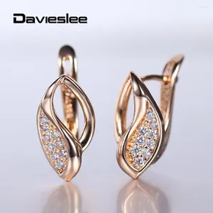 Stud Earrings 585 Rose Gold Color Cut Out Leaf Clear Cubic Zircon Oval For Women Girls Party Wedding Jewelry Gift GE283