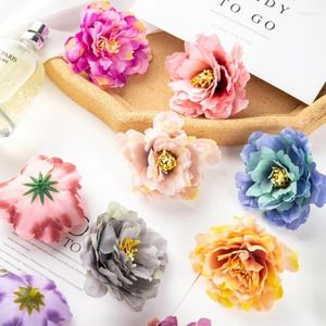 Kwiaty dekoracyjne 10pcs Multololour Artificial Peony Scrapbooking Wedding Home Party Decor DIY CANDY Pudełko Świąteczne wieniec Fall Flower Mur