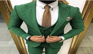 Green Bräutigam Wea Wedding Tuxedos Slim Fit Groomsmen Peak Revers Business Suits Prom Party 3 Stücke Set Jackepantstievest2476248