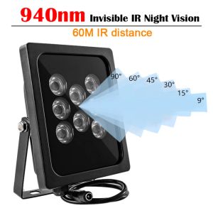 Accessories 940NM Invisible Illuminator 60M IR Distance 8Array LEDs Infrared Waterproof Night Vision For CCTV Camera 90/60/45/30/15/9 Degree