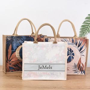 Gift Wrap 100pcs/Lot Custom Logo Hessian Beach Tote Bag Eco-friendly Reusable Women Shopping Jute