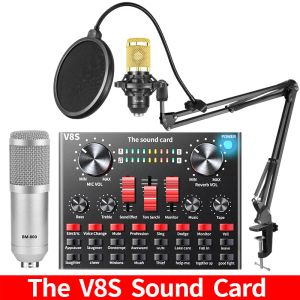 Microphones bm 800 Microphone Studio Recording V8S Sound Card Kits bm800 Condenser Microphone for Computer Phone Karaoke Singing Stream Mic