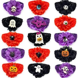 Köpek giyim 50pcs Cadılar Bayramı Malzemeleri Pumpkin Ghost Pet Bow Tie Tatil Aksesuarları Küçük orta büyük köpekler için yaka