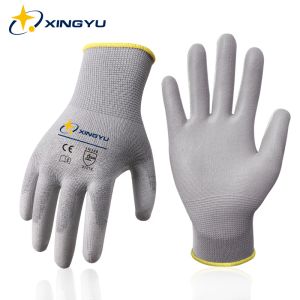 Handschuhe 6 Paare Sicherheitshandschuhe Schwarz PU Polyester Baumwollhandschuh Industrieschutzarbeit Handschuhe oder Bausicherheitsgarten