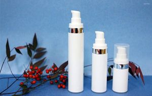 Storage Bottles 50ml White Airless Bottle With Pump Lid Silver Rim Plastic For Serum/lotion/foundation/essence Sprayer