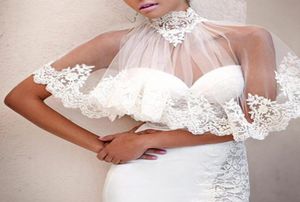 عالي الجودة الأنيقة العاجية عالية الرقبة تغطية الدانتيل الدانتيل ups bridal Bolero 2020 خمر الشاطئ شالات الزفاف شالات الزفاف ACCE1474030