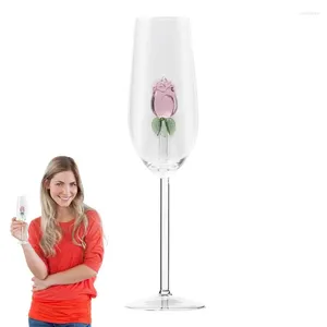 Wine Glasses Rose Champagne 220ml Crystal Flutes With Inside Flower Goblet Cocktail Cup For Party Wedding
