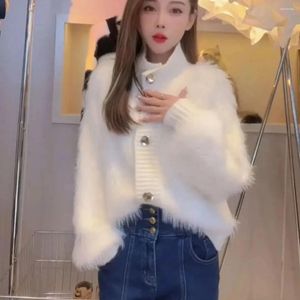 Kvinnors stickor Imitation Mink Velvet Turtle Neck Cardigan Coat for Womens Winter 2024 Loose Mao Sticked Tops Breasted Outerwears Female