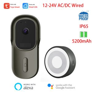 Doorbell Tuya Smart Battery Video Doorbell Camera 1080P 170° 1224V AC/DC Wired Door Bell Camera TwoWay Audio Works With Alexa Google