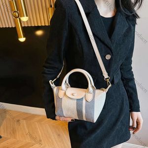 2024 Baobao Womens 2024 New Korean Handheld Dumpling Bun Trendy and Popular High Quality Fabric Stripe Single Shoulder Crossbody Bag 10a