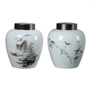 Vasos Jar de gengibre cerâmico Chinese Exibir organizador de porcelana armazenamento de recarga de chá para a mesa de quarto de casa decoração