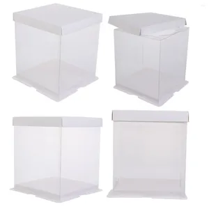 Ta ut containrar 4 datorer engångsförpackning Box Clear Container Cake Carrier Food Grade White Card