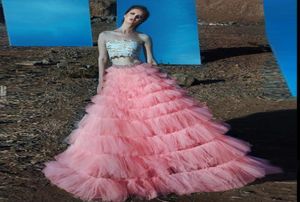 Saudi Arabia Prom Dresses Skirt 2018 Luxury Pink Tulle Tiered Cake Skirts Floor Length Evening Skirt Custom Made Formal Party Skir7484234
