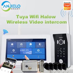 Intercomo 1.3MP Tuya Smart Home 7 polegadas Tela de toque Wi -Fi Halow Intercom Video Doorphone com Rfict Card Senha Desbloquear a campainha sem fio