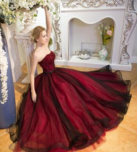 Black And Red Gothic Aline Wedding Dresses Strapless Sparkly Bead Non White Vintage Colorful Wedding Gowns Robe De Mariee2774892