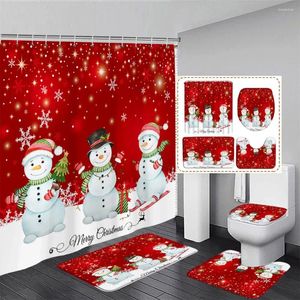 Shower Curtains Funny Snowman Curtain Set Winter Xmas Tree Snowflake Red Christmas Home Bathroom Decor Year Bath Mat Toilet Lid Cover