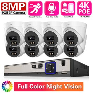 Sistem 8CH 4K HD POE NVR CCTV IP Dome Kamera İnsan Algılama Sistemi Renk Gece Görüşü Twoway Sesli Video Kiti Gözetim IP Cam Seti