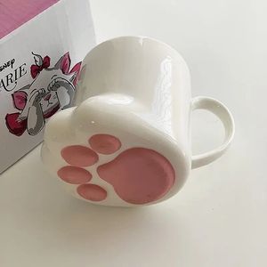 Cute Cat Claw Ceramic Coffee Cup Japanese Cartoon Cup Creative Water Cup Mug White Drinking Water Bottom 240329