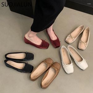 Casual Shoes Suojialun Spring Women Flat Fashion Round Toe Grunt Slip On Ladies Elegant Ballerinas Soft Ballet