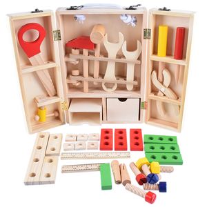 Träverktyg diy låtsas lek verktygslåda pedagogiska konstruktionsverktyg leksaker barn hand-öga koordination set
