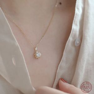 Necklaces 925 Sterling Silver French Abstract Rose Flower Pendant Necklace Women Charm Fashion Wedding Plating 14k Gold Jewelry Gift